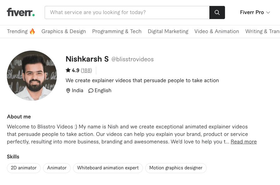 Nishkarsh's Fiverr profile